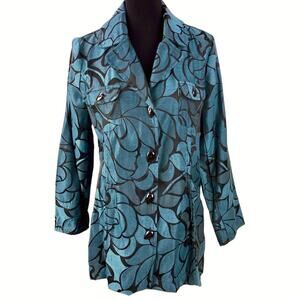 Yak Magic Womens Blue Floral Tapestry Jacket Size M Nepal